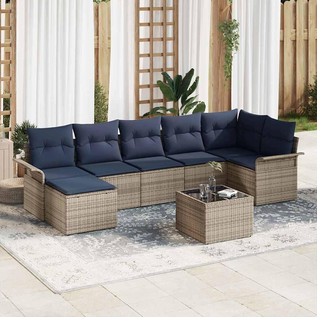 Havesofa Sæt med pude 8 stk Grå Poly rattan