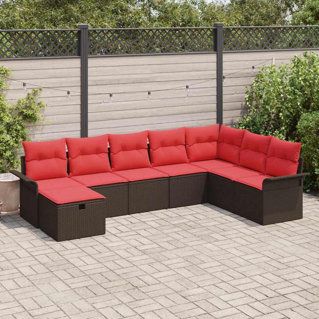 Havesofa Sæt med pude 8 stk Brun og Rød polyrattan