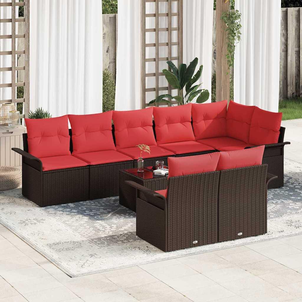 Havesofa Sæt med pude 9 stk Brun polyrattan