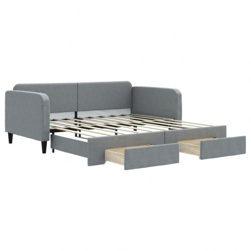 Daybed med udtræk og skuffer 100x190 cm stof lysegrå