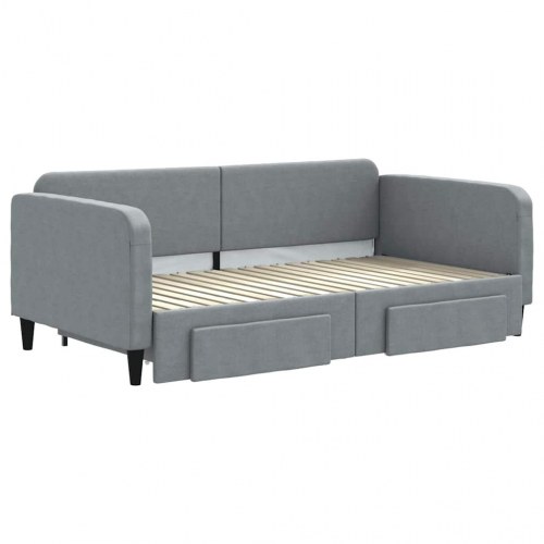 Daybed med udtræk og skuffer 100x190 cm stof lysegrå
