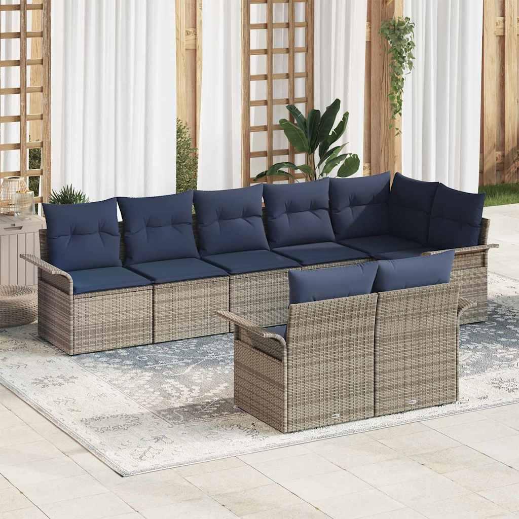 Havesofa Sæt med pude 8 stk Grå polyrattan
