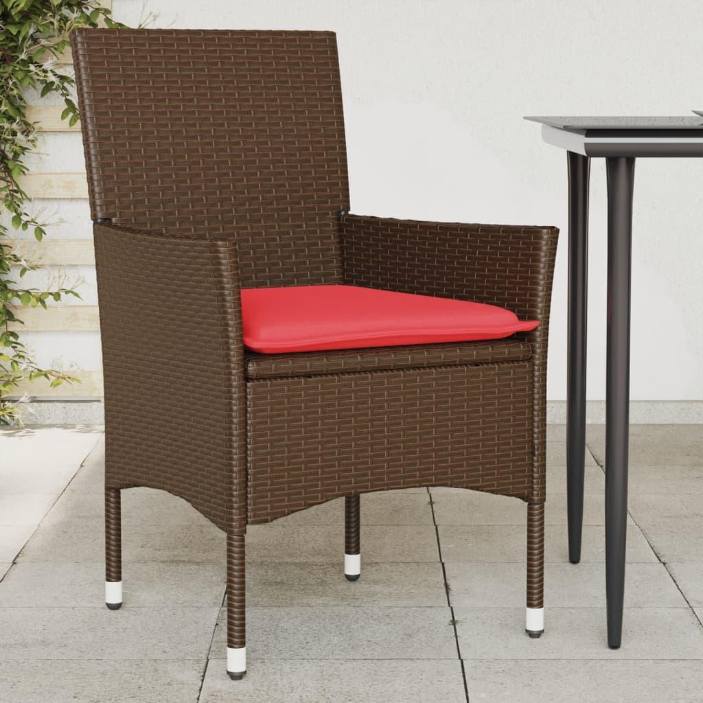 Havestole med hynder 2 stk. polyrattan brun