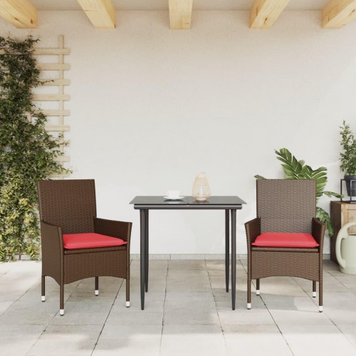 Havestole med hynder 2 stk. polyrattan brun