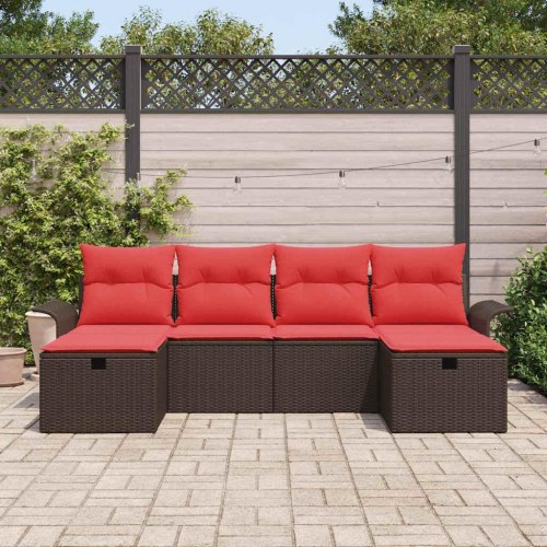 Havesofa Sæt med pude 6 stk Brun og Rød polyrattan