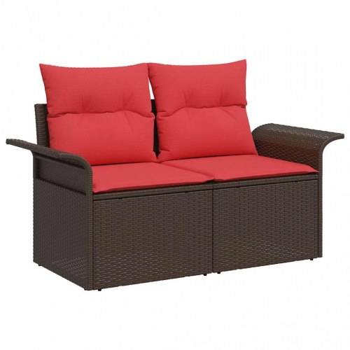 Havesofa Sæt med pude 6 stk Brun og Rød polyrattan