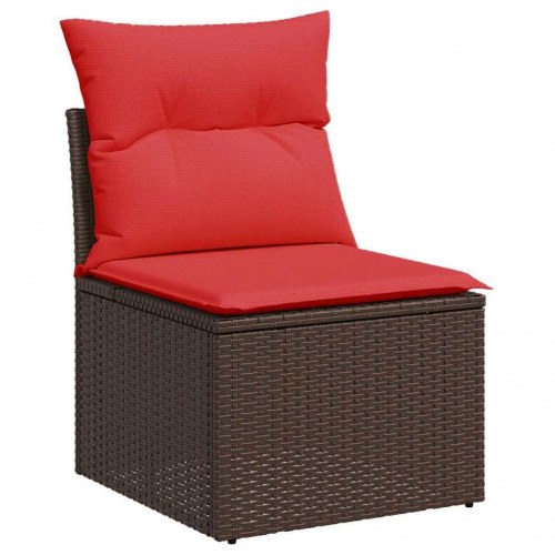 Havesofa Sæt med pude 6 stk Brun og Rød polyrattan