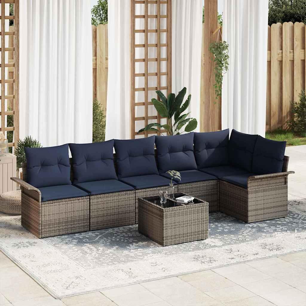 Havesofa Sæt med pude 7 stk Grå polyrattan
