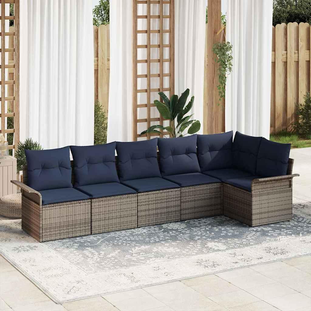 Havesofa Sæt med pude 6 stk Grå polyrattan