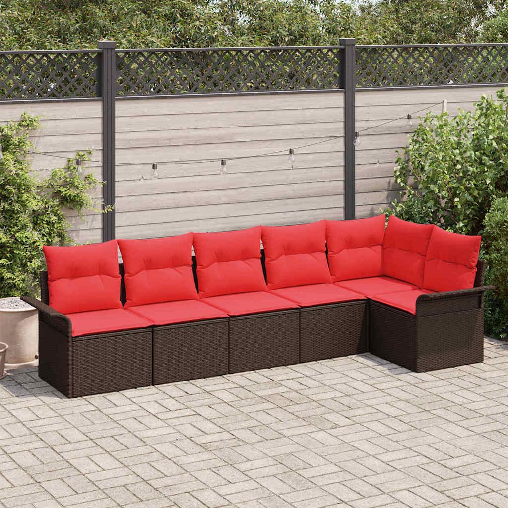 Havesofa Sæt med pude 6 stk Brun polyrattan