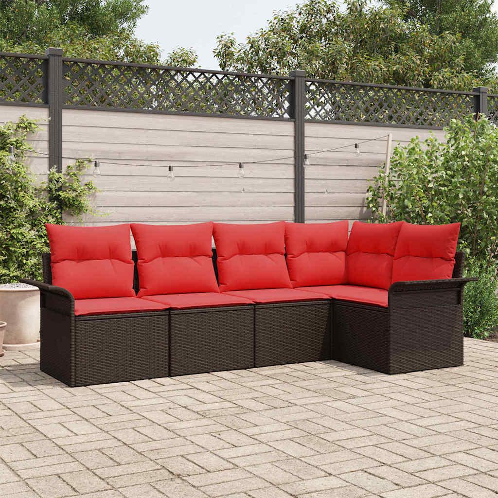 Havesofa Sæt med pude 5 stk Brun polyrattan