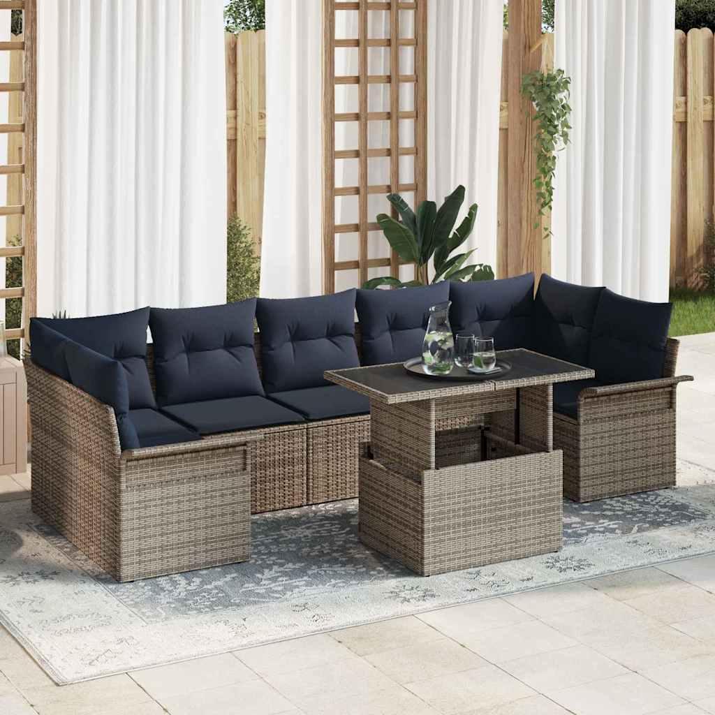 Havesofa Sæt med pude med opbevaring 8 stk Grå Poly Rattan