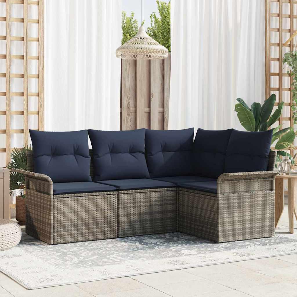 Havesofa Sæt med pude 4 stk Grå polyrattan