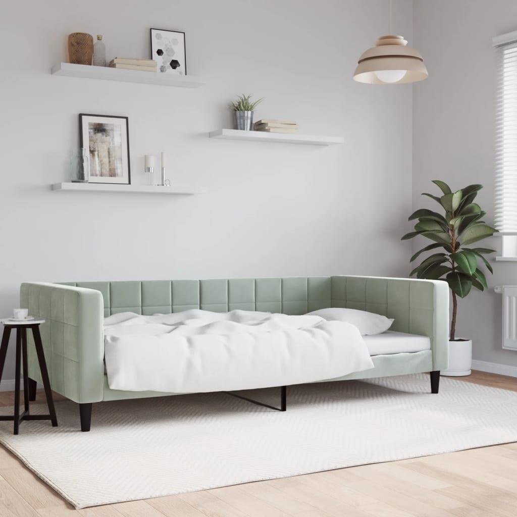 daybed 100x190 cm velour lysegrå