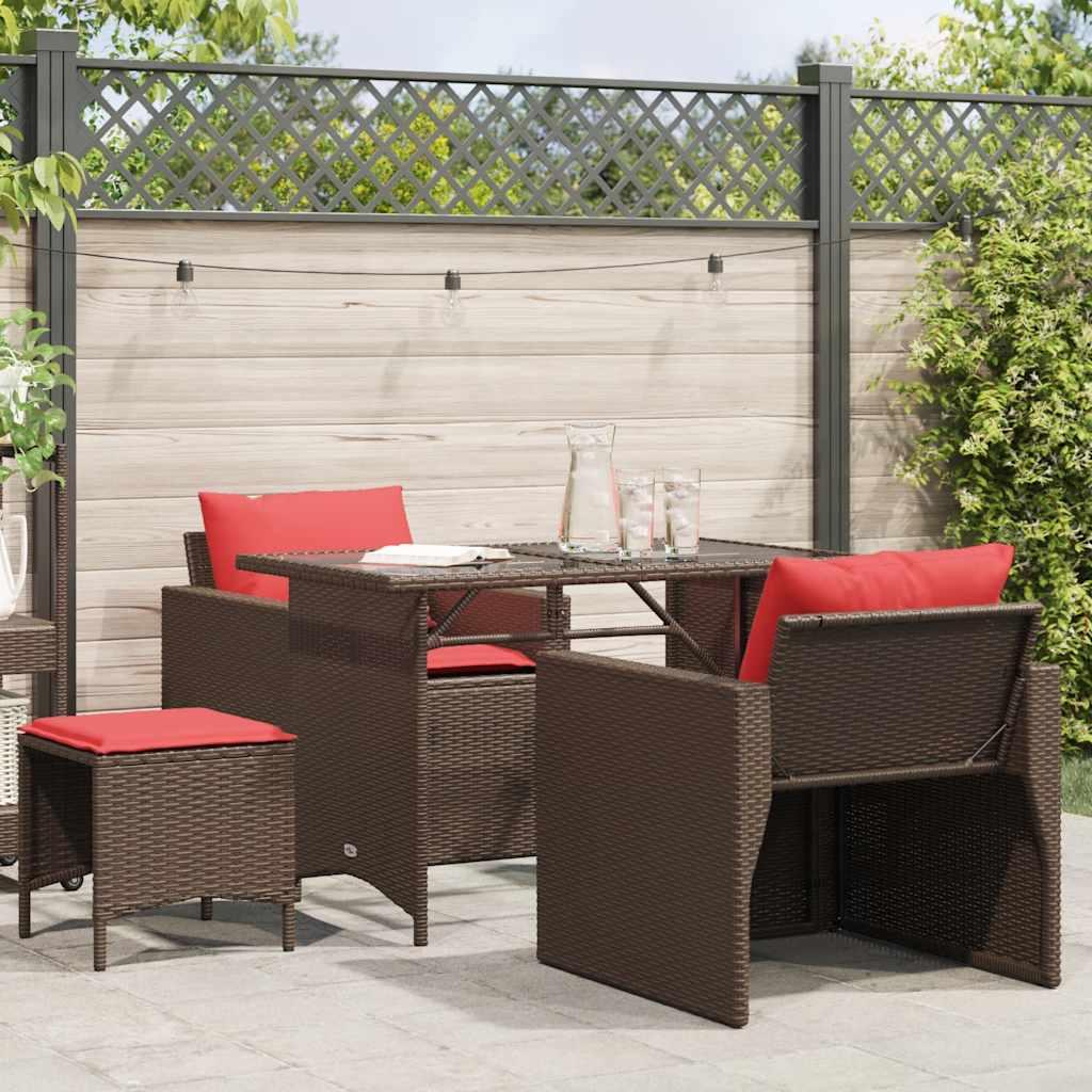 Sofasæt til haven 4 dele med hynder polyrattan brun