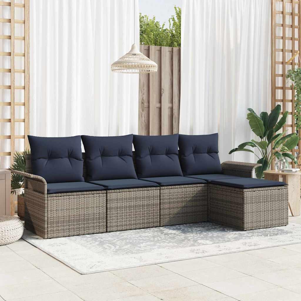 Havesofa Sæt med pude 5 stk Grå polyrattan