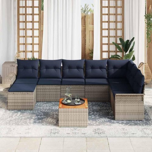 Havesofa Sæt med pude 9 stk Grå polyrattan