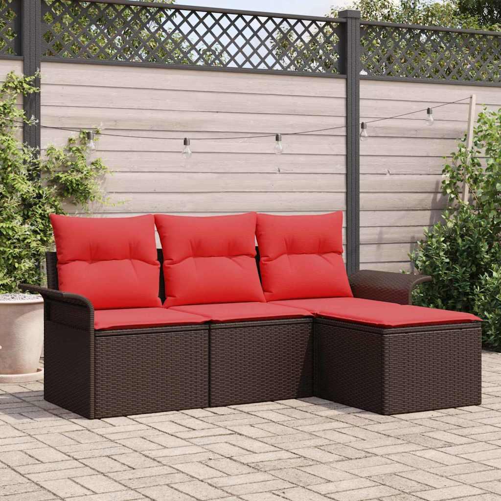 Havesofa Sæt med pude 4 stk Brun polyrattan