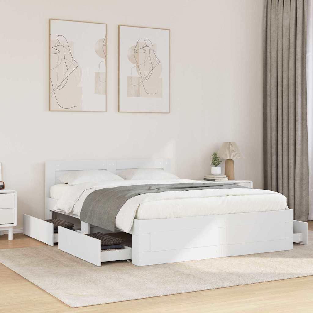 Sengestel med skuffe 2 stk Hvid 137 x 188 cm Konstrueret træ