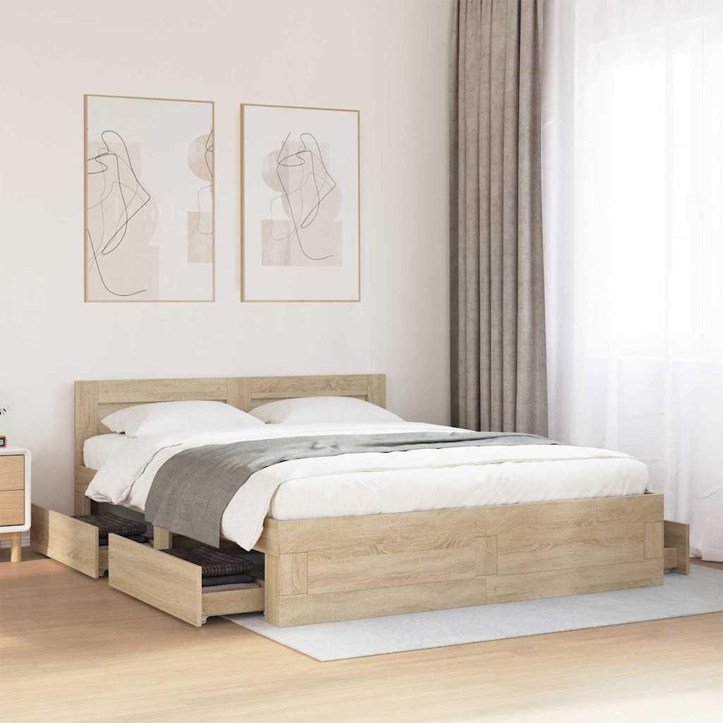 Sengestel med skuffe 2 stk Sonoma 153 x 203 cm Konstrueret træ