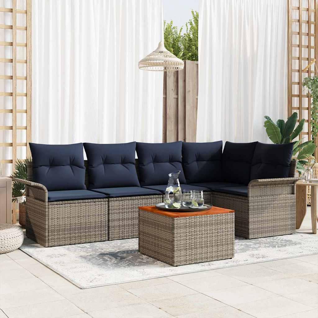 Havesofa Sæt med pude 6 stk Grå polyrattan