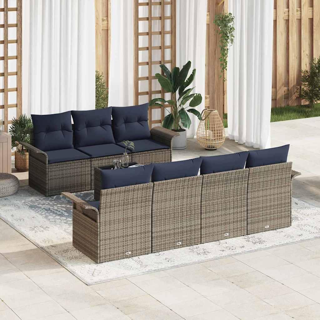 Havesofa Sæt med pude 8 stk Grå polyrattan