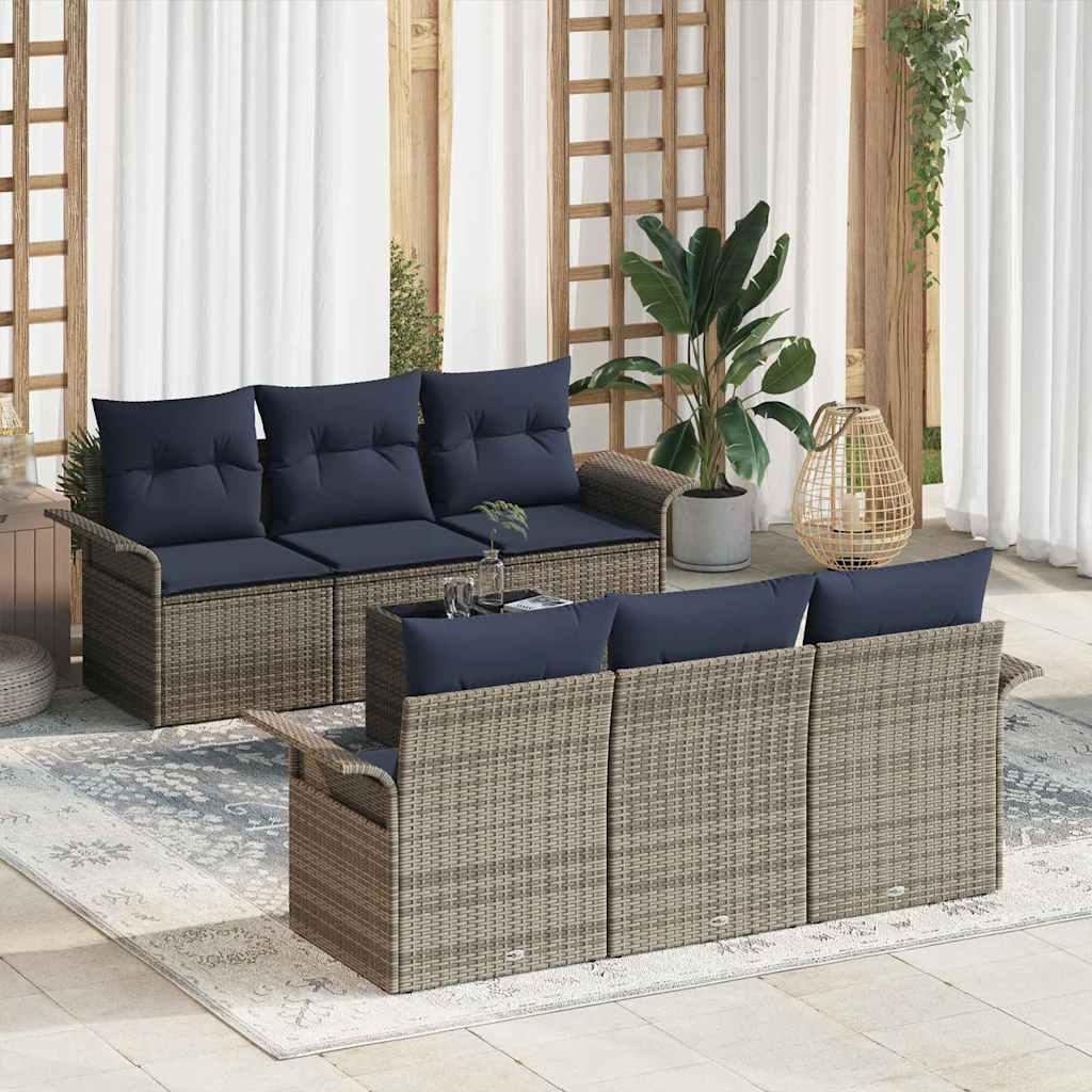 Havesofa Sæt med pude 7 stk Grå polyrattan