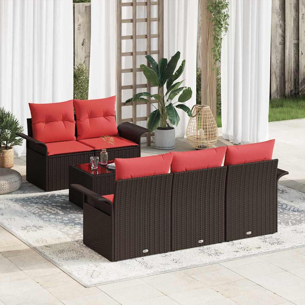 Havesofa Sæt med pude 6 stk Brun polyrattan