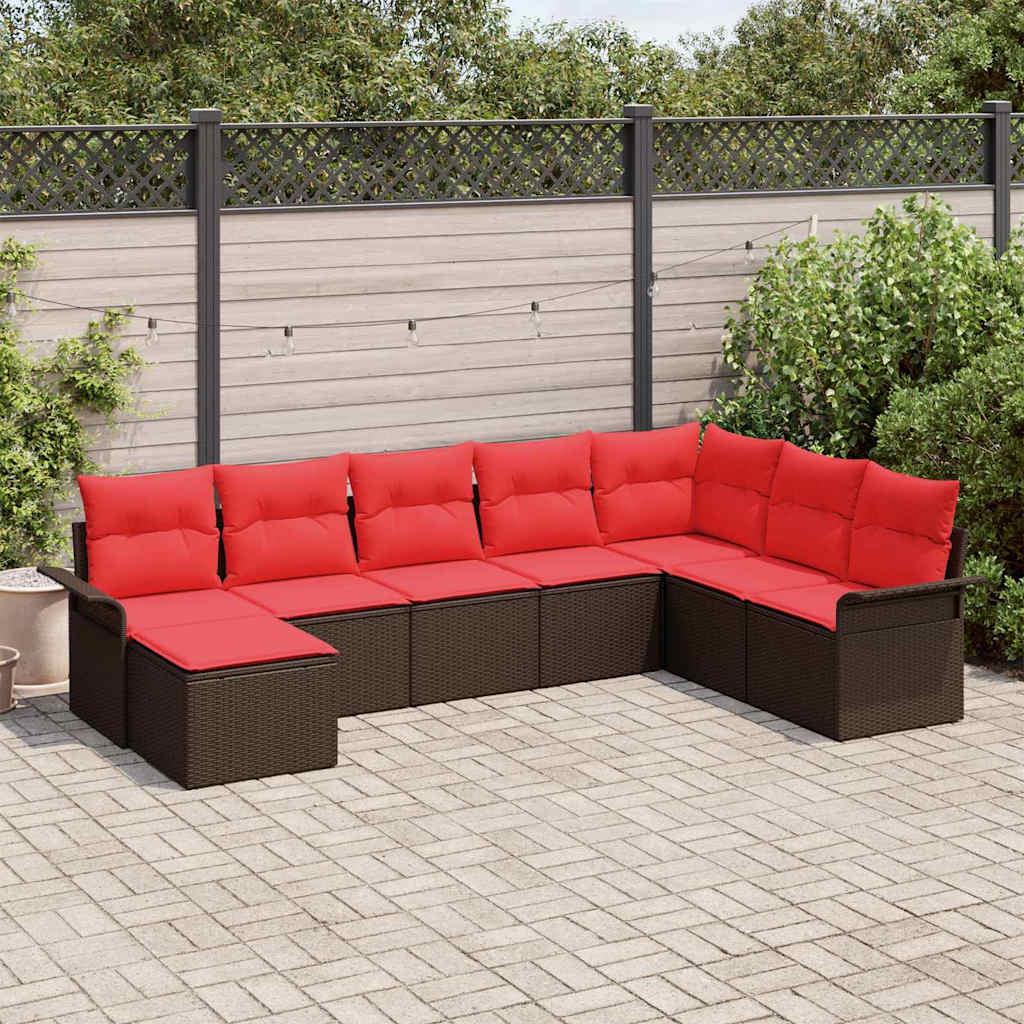 Havesofa Sæt med pude 8 stk Brun polyrattan