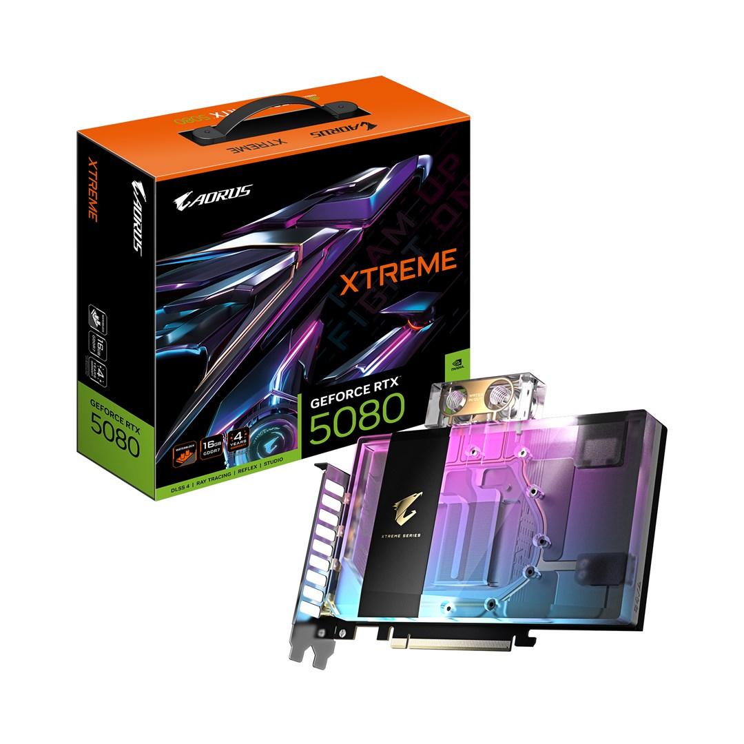Gigabyte Aorus GeForce RTX 5080 XTREME WATERFORCE WB 16G grafikkort - 16 GB GDDR7, PCIe 5.0 billede