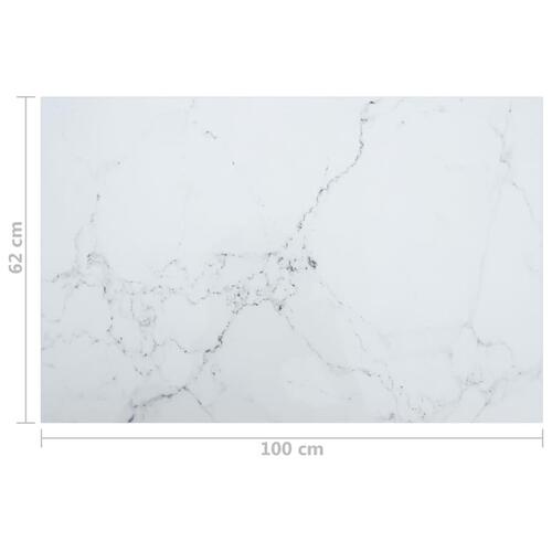 Bordplade 100x62 cm 8 mm hærdet glas med marmordesign hvid