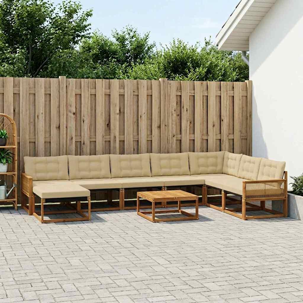 Udendørs sofagruppe 9 stk Naturlig og Beige Massivt Akacietræ