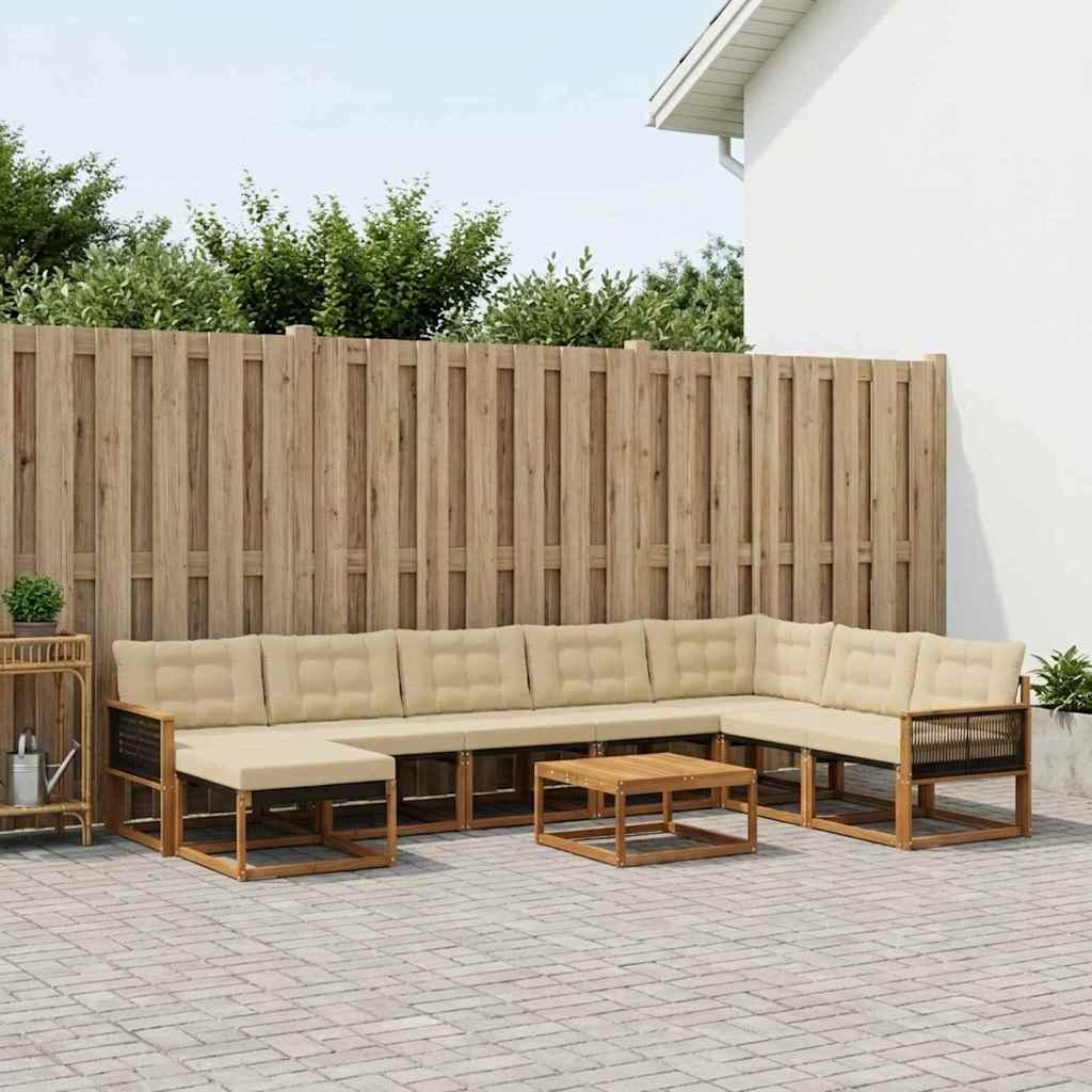 Udendørs sofagruppe 9 stk Naturlig og Beige Massivt Akacietræ