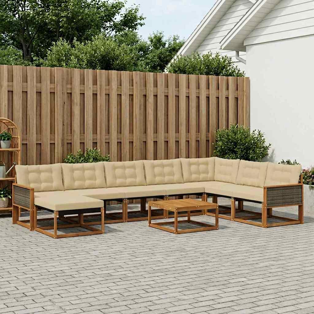 Udendørs sofagruppe 9 stk Naturlig og Beige Massivt Akacietræ