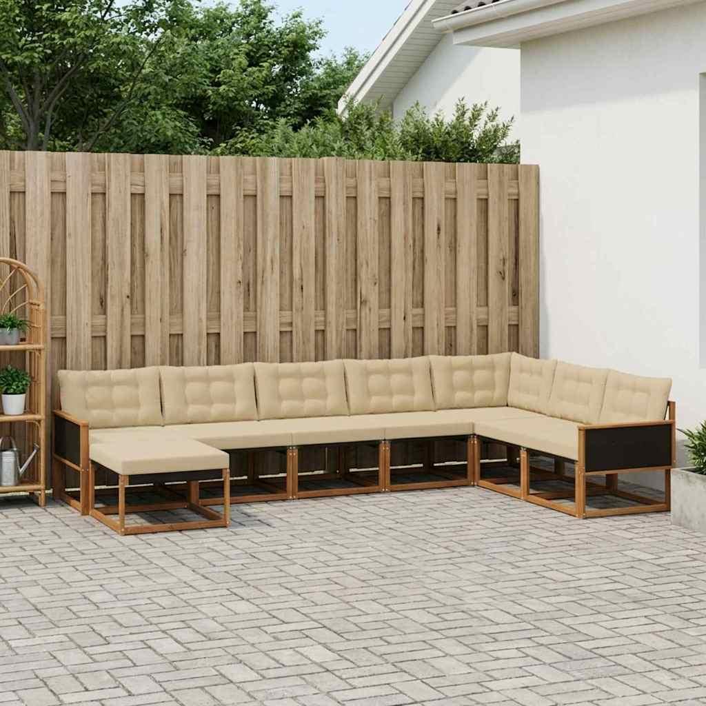 Udendørs sofagruppe 9 stk Naturlig og Beige Massivt Akacietræ
