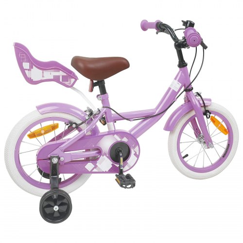Børnecykel 12" til 2-4 år - lilla med støttehjul og klokke