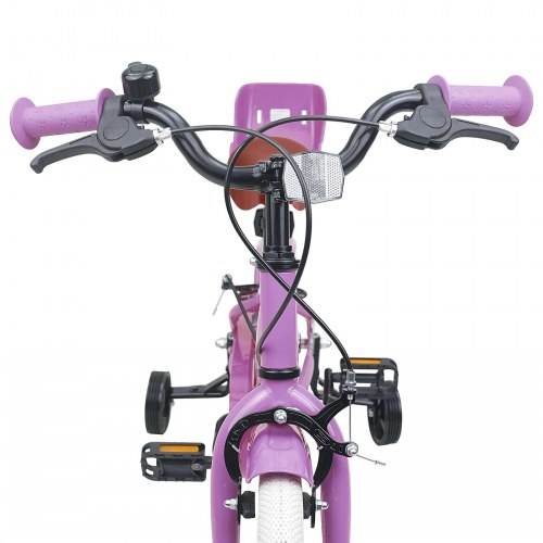 Børnecykel 12" til 2-4 år - lilla med støttehjul og klokke
