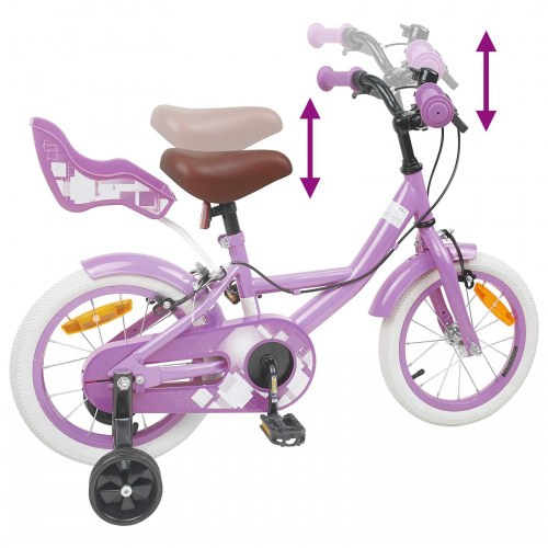 Børnecykel 12" til 2-4 år - lilla med støttehjul og klokke