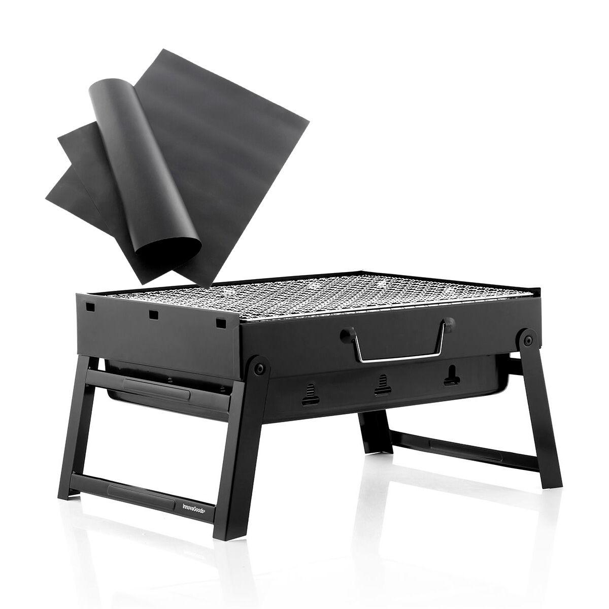 Pakke - 2 bage-underlag til ovn/grill + sammenklappelig kulgrill BearBQ