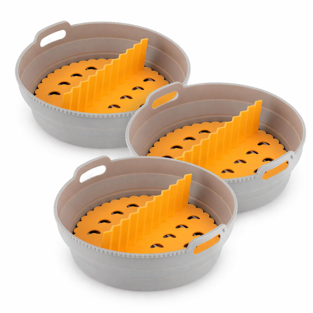 Sammenklappelige silikonenkurve til airfryer med håndtag og skillevæg - 3 stk., grå/orange