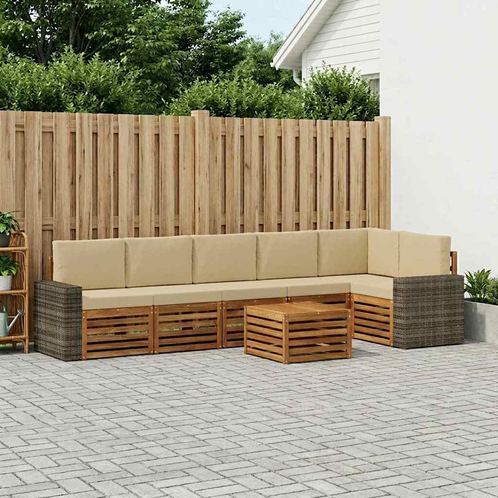 Sektionalsofa sæt 7 stk Naturlig og Beige Massivt Akacietræ