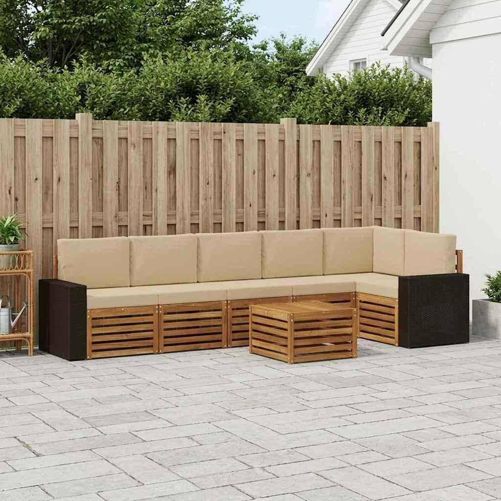Sektionalsofa sæt 7 stk Naturlig og Beige Massivt Akacietræ