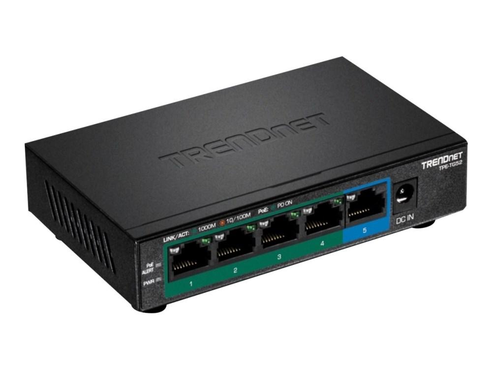 TRENDnet TPE-TG52 - 5-port gigabit switch med PoE+, 32 W, metal billede