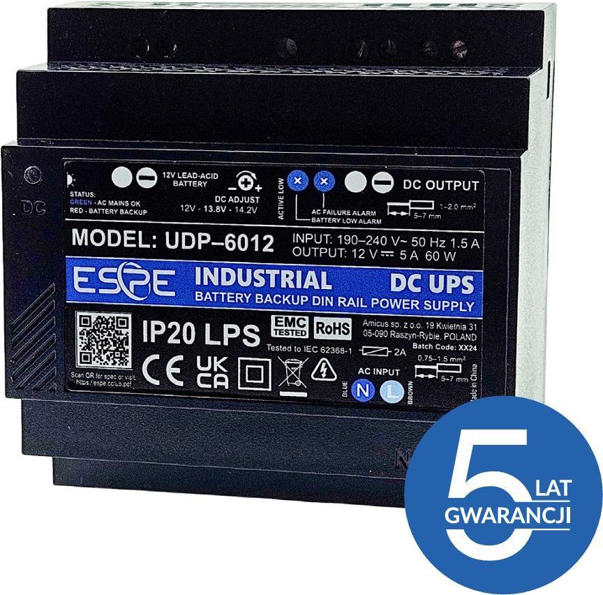 ESPE UDP-6012 DIN-skinne UPS-strømforsyning 12 V 60 W 5 A