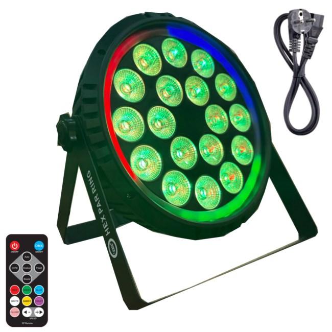 LIGHT4ME HEX PAR RING reflektor scenelys DMX 18x6W RGBWA+UV LED + 30x0,3W