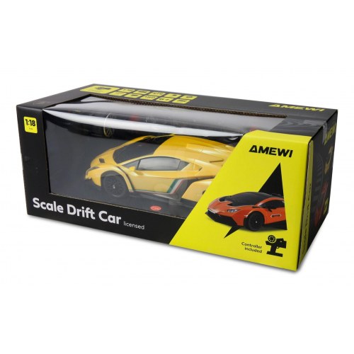RC driftebil 1:18 med 2,4 GHz - Lamborghini Veneno, gul (Amewi 21115)