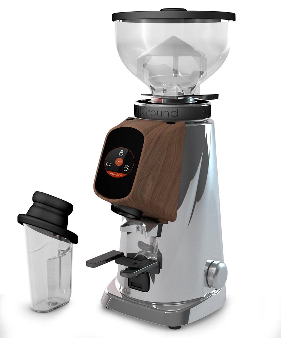 Fiorenzato AllGround kaffekværn - krom mat, egetræ, 230 V EU, Dark-T Titan