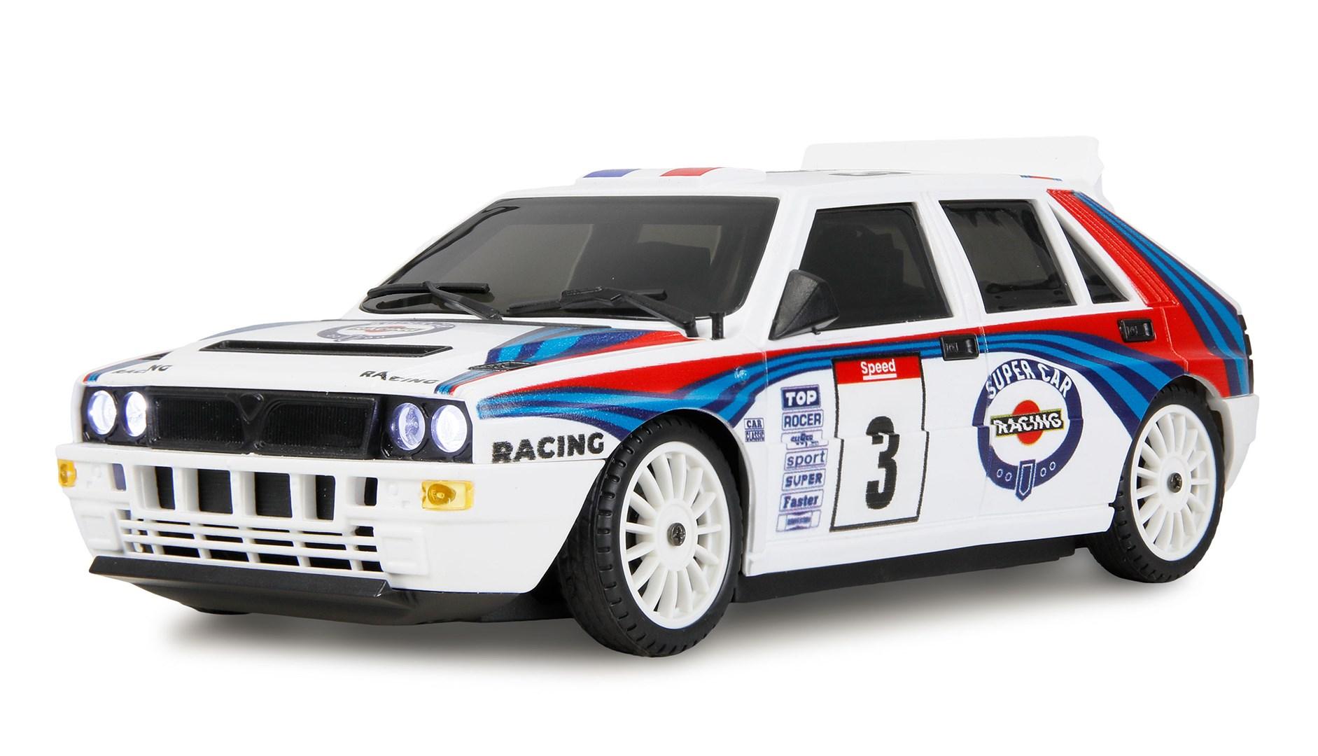 RC driftbil 1:28 med el-motor - 2,4 GHz RTR (hvid/rød/blå)