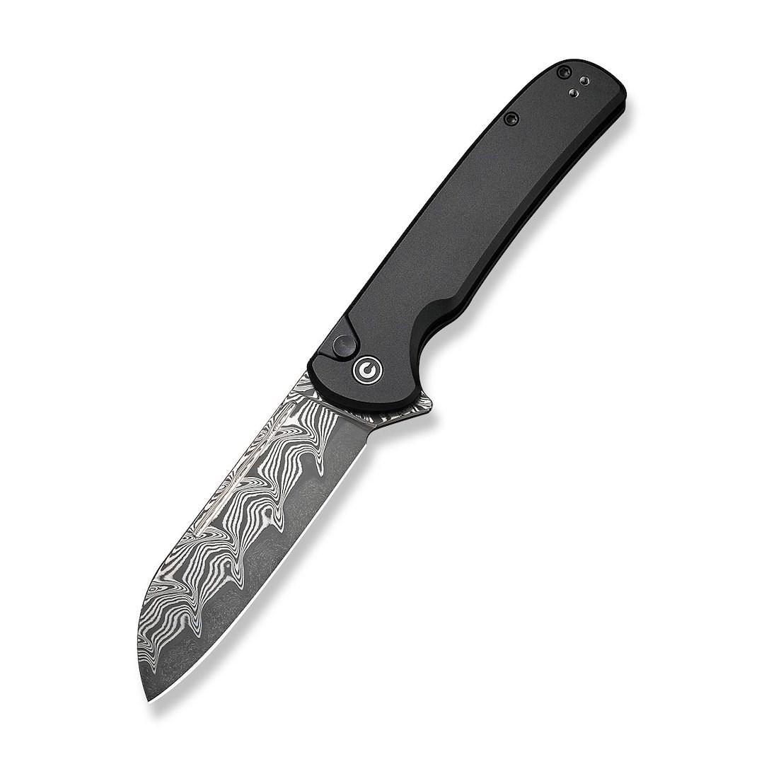 CIVIVI Chevalier II foldekniv - aluminium, sort, damaskus-klinge