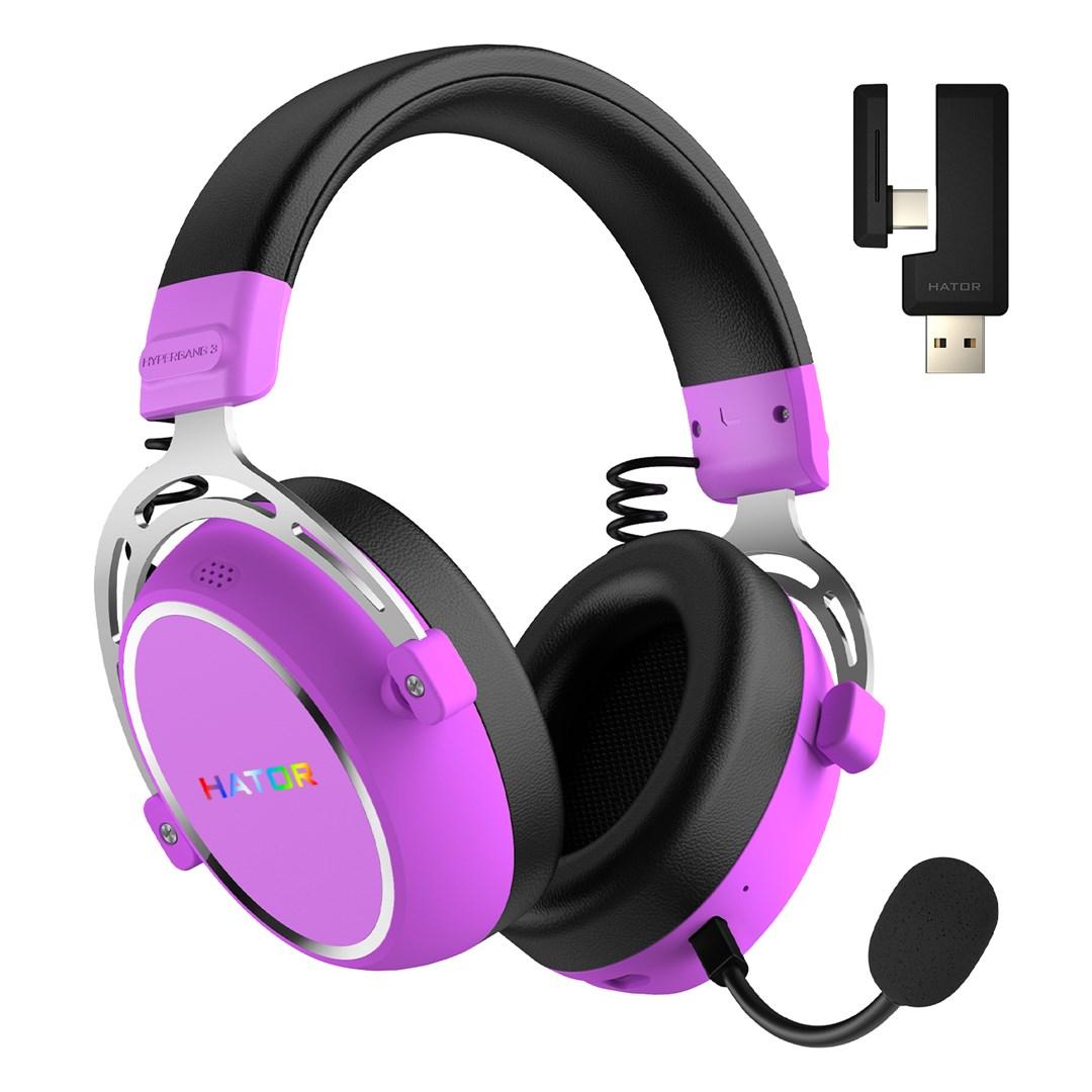 Hator Hypergang 3 trådløst gaming-headset - hovedbøjle, USB-C/USB-A, Bluetooth - Violet